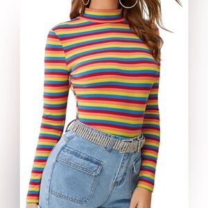 floerns multicolor long sleeved mock turtleneck top